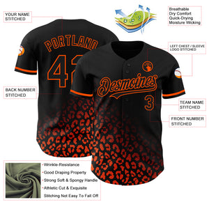 Custom Black Orange 3D Pattern Design Leopard Print Fade Fashion Authentic Baseball Jersey