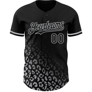 Custom Black Gray 3D Pattern Design Leopard Print Fade Fashion Authentic Baseball Jersey