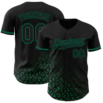 Custom Black Kelly Green 3D Pattern Design Leopard Print Fade Fashion Authentic Baseball Jersey