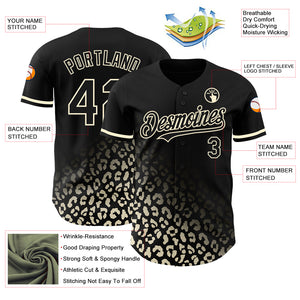 Custom Black Cream 3D Pattern Design Leopard Print Fade Fashion Authentic Baseball Jersey