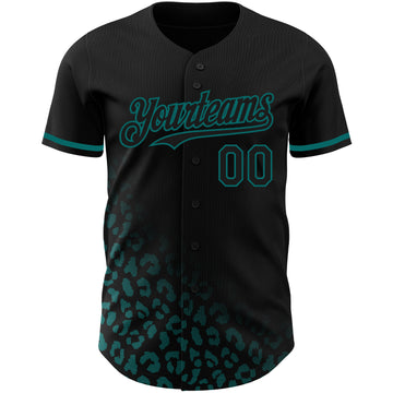 Custom Black Teal 3D Pattern Design Leopard Print Fade Fashion Authentic Baseball Jersey