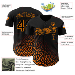 Custom Black Bay Orange 3D Pattern Design Leopard Print Fade Fashion Authentic Baseball Jersey