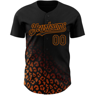 Custom Black Texas Orange 3D Pattern Design Leopard Print Fade Fashion Authentic Baseball Jersey