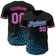 Load image into Gallery viewer, Custom Black Pink-Sky Blue 3D Pattern Design Leopard Print Fade Fashion Authentic Baseball Jersey
