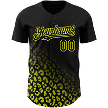 Load image into Gallery viewer, Custom Black Neon Yellow 3D Pattern Design Leopard Print Fade Fashion Authentic Baseball Jersey
