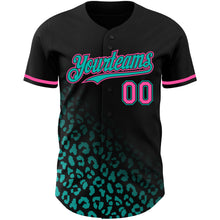 Load image into Gallery viewer, Custom Black Pink-Aqua 3D Pattern Design Leopard Print Fade Fashion Authentic Baseball Jersey
