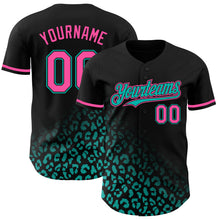 Load image into Gallery viewer, Custom Black Pink-Aqua 3D Pattern Design Leopard Print Fade Fashion Authentic Baseball Jersey
