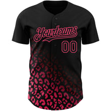 Load image into Gallery viewer, Custom Black Neon Pink 3D Pattern Design Leopard Print Fade Fashion Authentic Baseball Jersey
