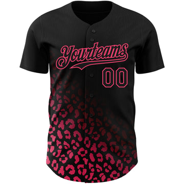 Custom Black Neon Pink 3D Pattern Design Leopard Print Fade Fashion Authentic Baseball Jersey