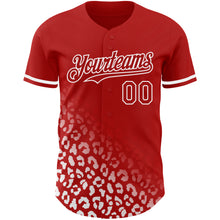 Load image into Gallery viewer, Custom Red White 3D Pattern Design Leopard Print Fade Fashion Authentic Baseball Jersey
