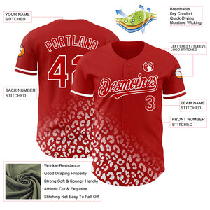 Custom Red White 3D Pattern Design Leopard Print Fade Fashion Authentic Baseball Jersey