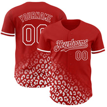 Load image into Gallery viewer, Custom Red White 3D Pattern Design Leopard Print Fade Fashion Authentic Baseball Jersey
