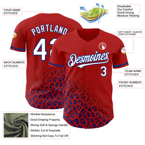 Custom Red White-Royal 3D Pattern Design Leopard Print Fade Fashion Authentic Baseball Jersey