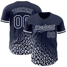Load image into Gallery viewer, Custom Navy White 3D Pattern Design Leopard Print Fade Fashion Authentic Baseball Jersey
