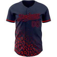 Load image into Gallery viewer, Custom Navy Red 3D Pattern Design Leopard Print Fade Fashion Authentic Baseball Jersey
