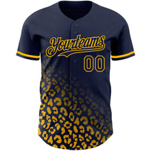 Load image into Gallery viewer, Custom Navy Gold 3D Pattern Design Leopard Print Fade Fashion Authentic Baseball Jersey
