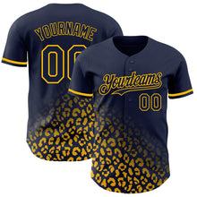 Load image into Gallery viewer, Custom Navy Gold 3D Pattern Design Leopard Print Fade Fashion Authentic Baseball Jersey
