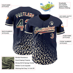 Custom Navy Vintage USA Flag-Cream 3D Pattern Design Leopard Print Fade Fashion Authentic Baseball Jersey