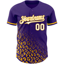 Load image into Gallery viewer, Custom Purple White-Gold 3D Pattern Design Leopard Print Fade Fashion Authentic Baseball Jersey
