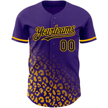 Load image into Gallery viewer, Custom Purple Black-Gold 3D Pattern Design Leopard Print Fade Fashion Authentic Baseball Jersey
