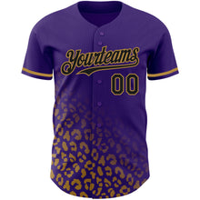 Load image into Gallery viewer, Custom Purple Black-Old Gold 3D Pattern Design Leopard Print Fade Fashion Authentic Baseball Jersey
