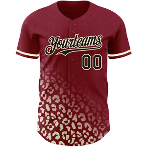 Custom Crimson Black-Cream 3D Pattern Design Leopard Print Fade Fashion Authentic Baseball Jersey