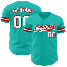 Load image into Gallery viewer, Custom Aqua White-Red Authentic Baseball Jersey
