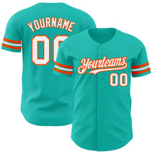 Load image into Gallery viewer, Custom Aqua White-Orange Authentic Baseball Jersey
