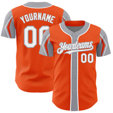 Load image into Gallery viewer, Custom Orange White-Gray 3 Colors Arm Shapes Authentic Baseball Jersey
