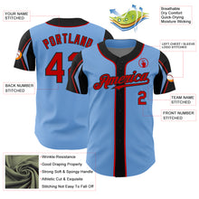 Load image into Gallery viewer, Custom Light Blue Red-Black 3 Colors Arm Shapes Authentic Baseball Jersey
