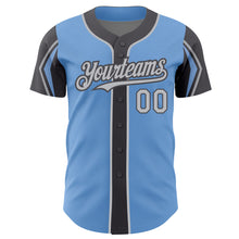 Load image into Gallery viewer, Custom Light Blue Gray-Steel Gray 3 Colors Arm Shapes Authentic Baseball Jersey
