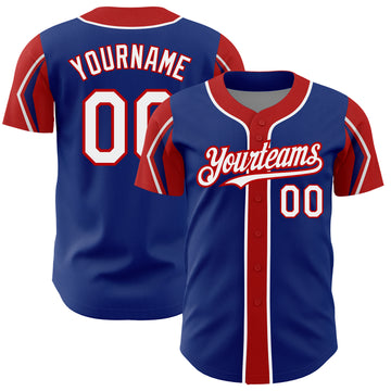 Custom Royal White-Red 3 Colors Arm Shapes Authentic Baseball Jersey