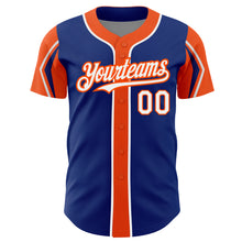 Load image into Gallery viewer, Custom Royal White-Orange 3 Colors Arm Shapes Authentic Baseball Jersey
