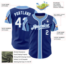 Load image into Gallery viewer, Custom Royal White-Light Blue 3 Colors Arm Shapes Authentic Baseball Jersey
