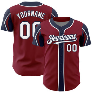 Custom Crimson White-Navy 3 Colors Arm Shapes Authentic Baseball Jersey