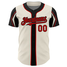 Load image into Gallery viewer, Custom Cream Red-Black 3 Colors Arm Shapes Authentic Baseball Jersey
