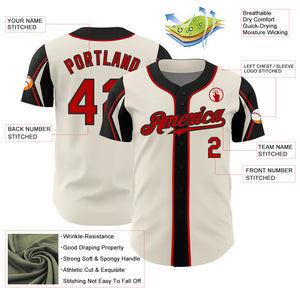 Custom Cream Red-Black 3 Colors Arm Shapes Authentic Baseball Jersey