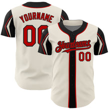 Load image into Gallery viewer, Custom Cream Red-Black 3 Colors Arm Shapes Authentic Baseball Jersey
