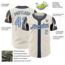 Load image into Gallery viewer, Custom Cream Light Blue-Steel Gray 3 Colors Arm Shapes Authentic Baseball Jersey
