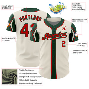 Custom Cream Red-Green 3 Colors Arm Shapes Authentic Baseball Jersey