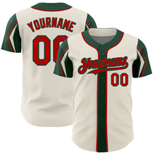 Load image into Gallery viewer, Custom Cream Red-Green 3 Colors Arm Shapes Authentic Baseball Jersey
