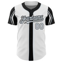 Load image into Gallery viewer, Custom White Silver-Black 3 Colors Arm Shapes Authentic Baseball Jersey
