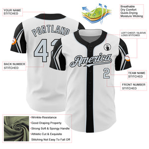 Custom White Silver-Black 3 Colors Arm Shapes Authentic Baseball Jersey