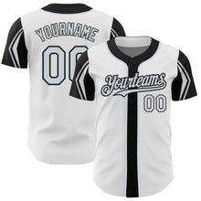 Load image into Gallery viewer, Custom White Silver-Black 3 Colors Arm Shapes Authentic Baseball Jersey
