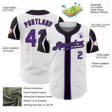 Load image into Gallery viewer, Custom White Purple-Black 3 Colors Arm Shapes Authentic Baseball Jersey
