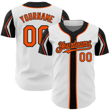 Load image into Gallery viewer, Custom White Orange-Black 3 Colors Arm Shapes Authentic Baseball Jersey
