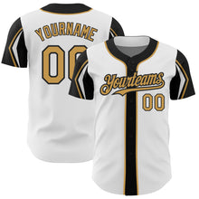 Load image into Gallery viewer, Custom White Old Gold-Black 3 Colors Arm Shapes Authentic Baseball Jersey
