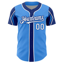 Load image into Gallery viewer, Custom Electric Blue White-Royal 3 Colors Arm Shapes Authentic Baseball Jersey
