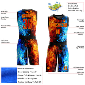 Custom Figure Red-Gold Flame Round Neck Sublimation Basketball Suit Jersey