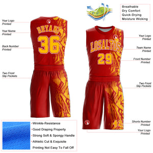 Custom Red Gold-White Round Neck Sublimation Basketball Suit Jersey